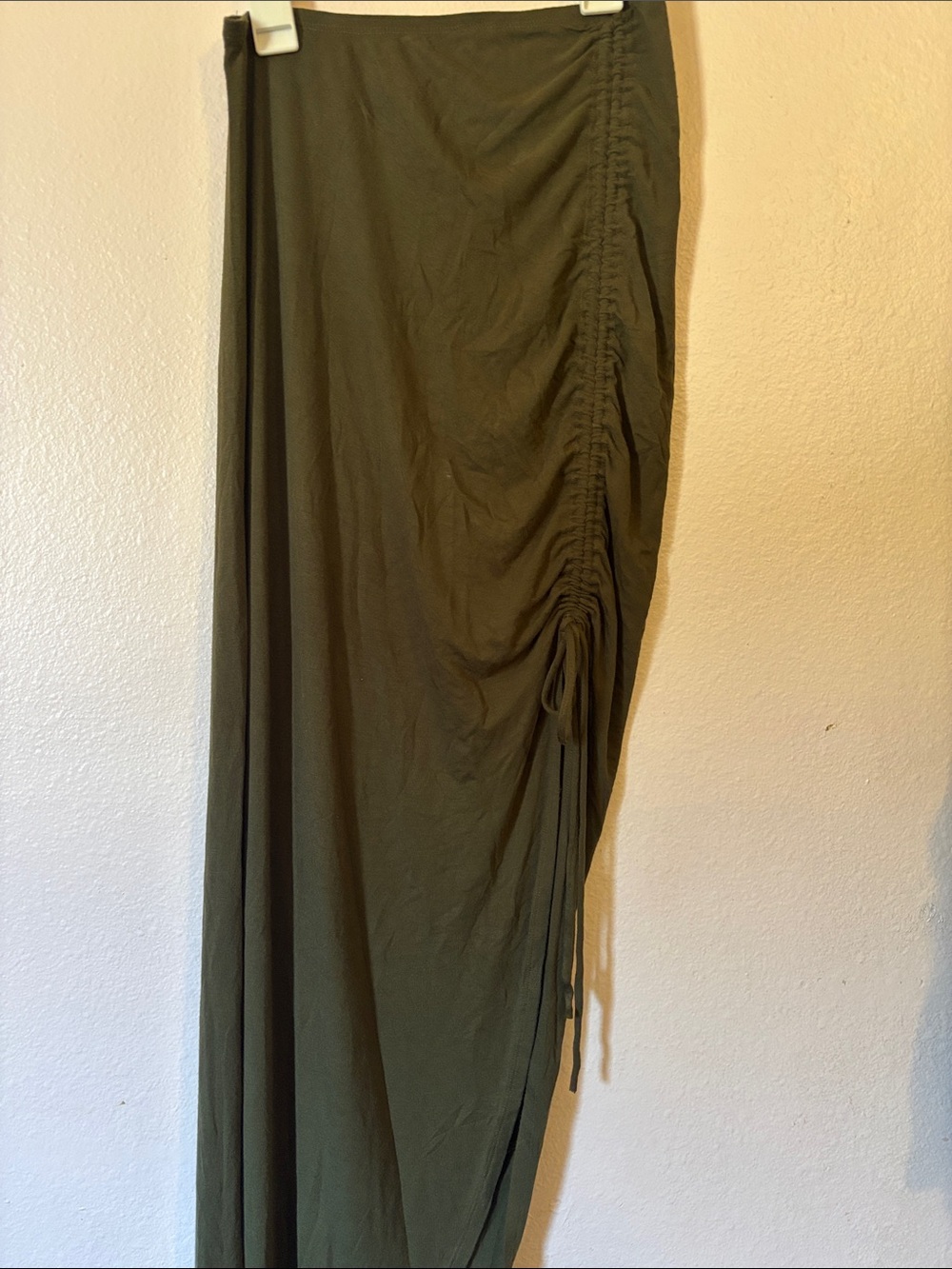 Womans Olive green Asymmetrical Maxi Skirt, Size S